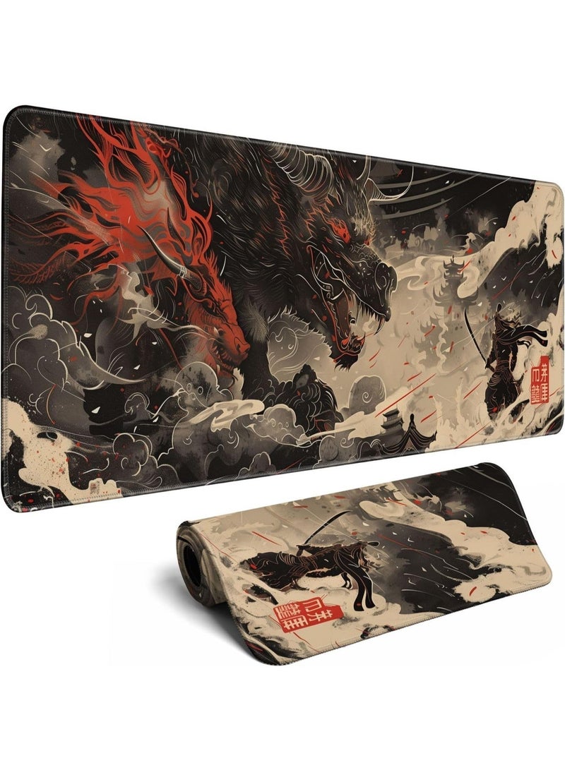 لوحة ماوس كبيرة للألعاب، سجادة مكتب ممتدة على شكل تنين صيني، وسادة مكتب كبيرة للوحة مفاتيح الكمبيوتر، لوحة ماوس بحواف مخيطة، (70 سم × 30 سم × 2 مم) وسادة مكتب مقاومة للماء للمكتب والمنزل - Image 1